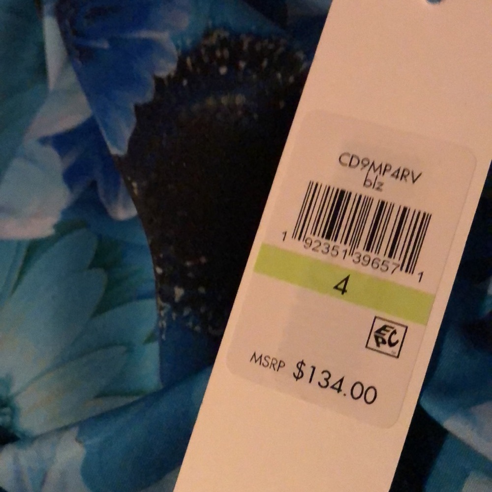 CLAVIN KLEIN dress size 4 blue flower sleeveless dress zipper closure. - Picture 9 of 12